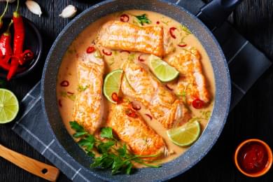 Coconut Lime Poached Salmon.