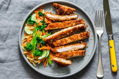 Crispy Pork Cutlet And Quick Pickled Vegetables.